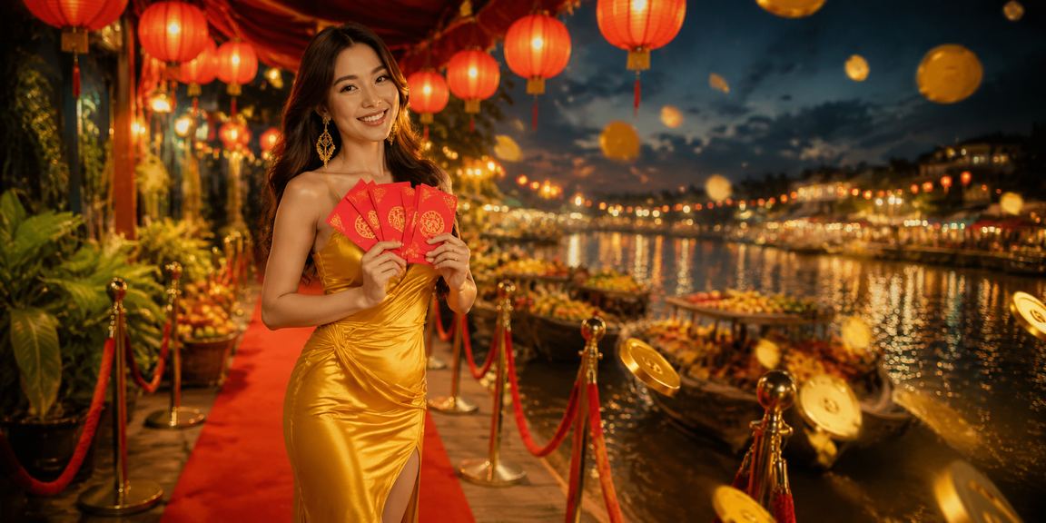Cảnh thưởng bao lì xì đỏ trong sự kiện giải trí miền Tây sông nước